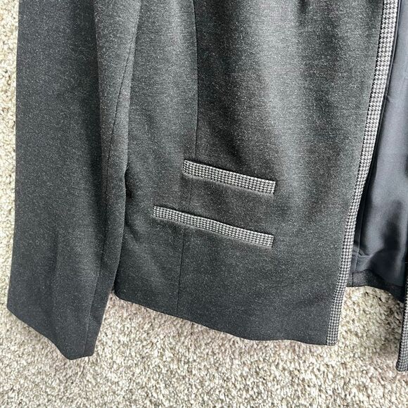 Talbots Blazer Women’s 16 Dark Gray Italian Luxe Knit Tipped Open Front Long Sle - Picture 3 of 8